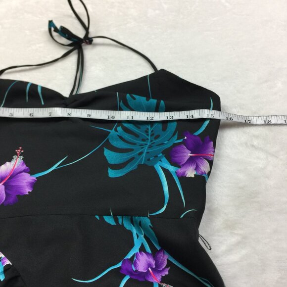 Vintage Fumi's Originals Hawaiian Dress S/XS Womans Black Floral Halter Belted - Picture 6 of 13
